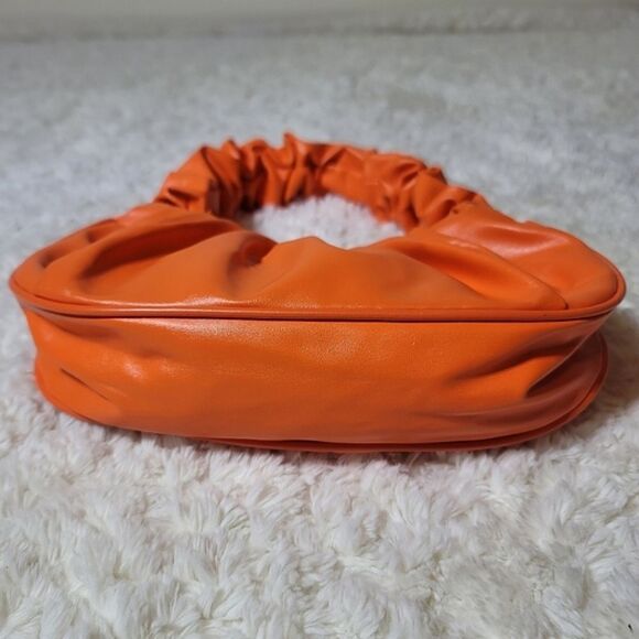 Orange Cloud Pleated Scrunch Vegan Leather Mini Banana Handbag - Picture 4 of 6